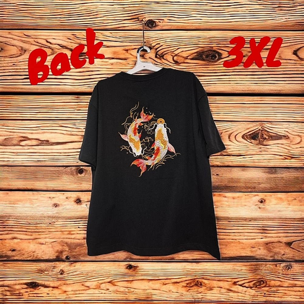 Koi T-Shirt Embroidered Mens 3XL T-Shirt
